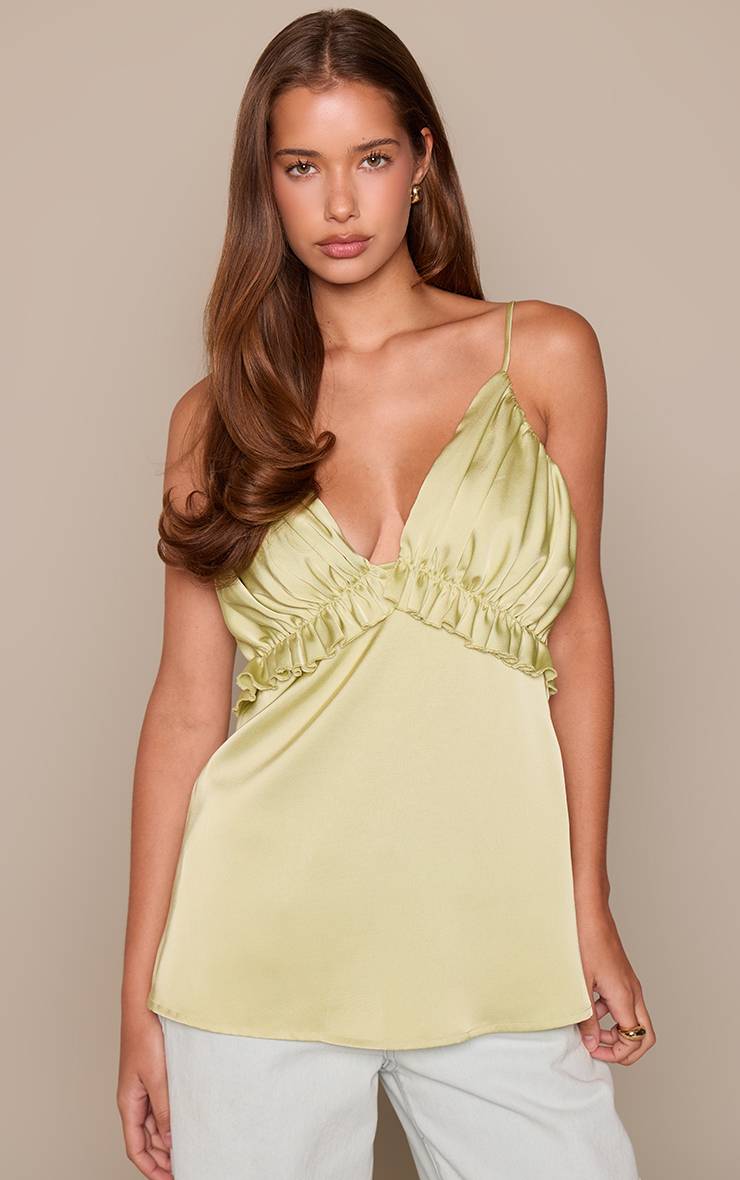 Vert Pomme Top Caraco Vert Pomme En Satin Avec Détail Froncé Au Buste