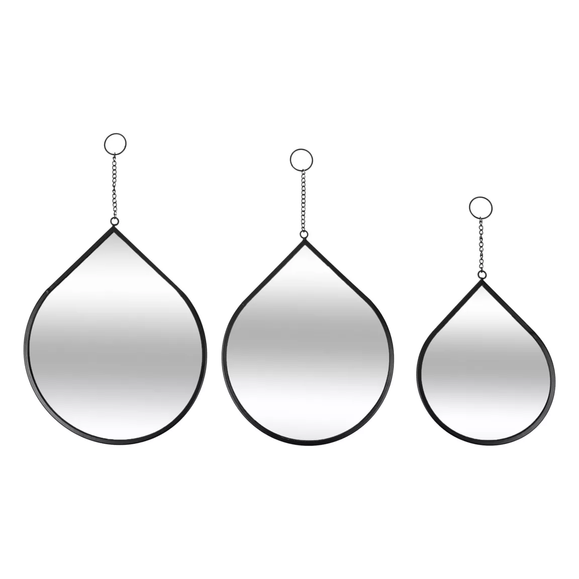 Lot de 3 miroirs muraux gouttes métal (H29.5 cm) Leny Noir
