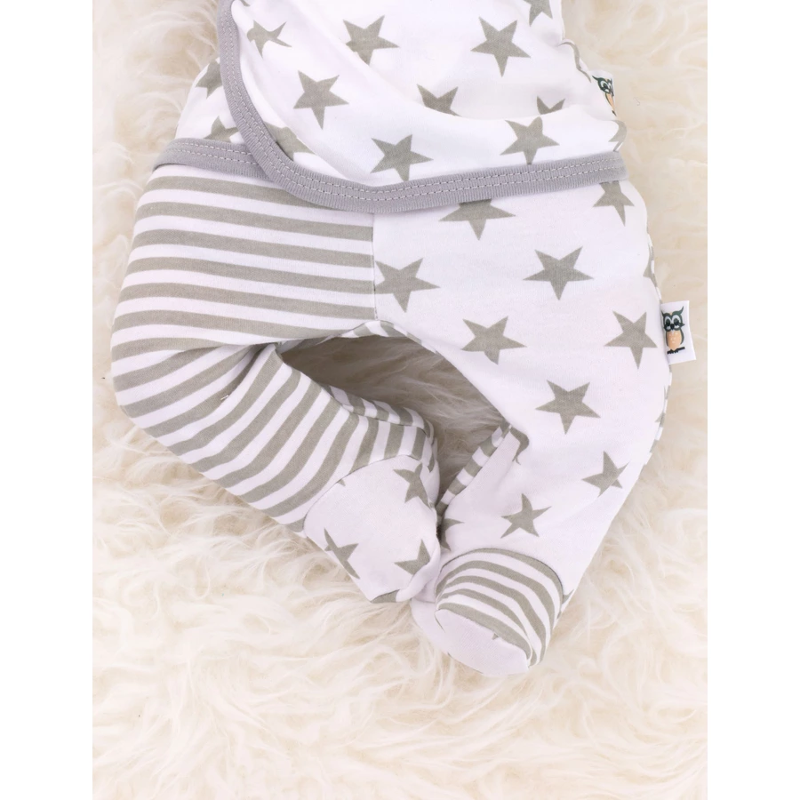 Baby Sweets 3tlg Set Shirt + Hose + Mütze Eule & Sterne weiß grau