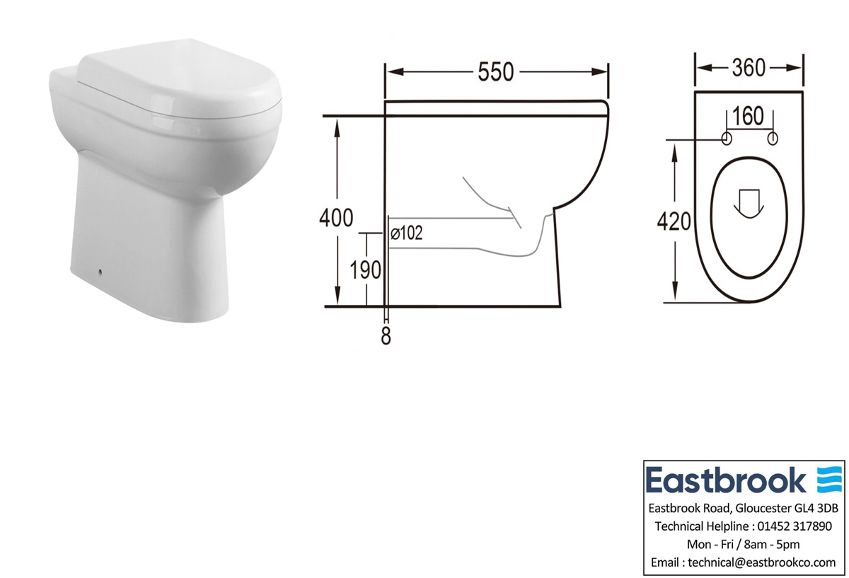 Eastbrook Dura staande toiletpot met vortex spoeling wit glans