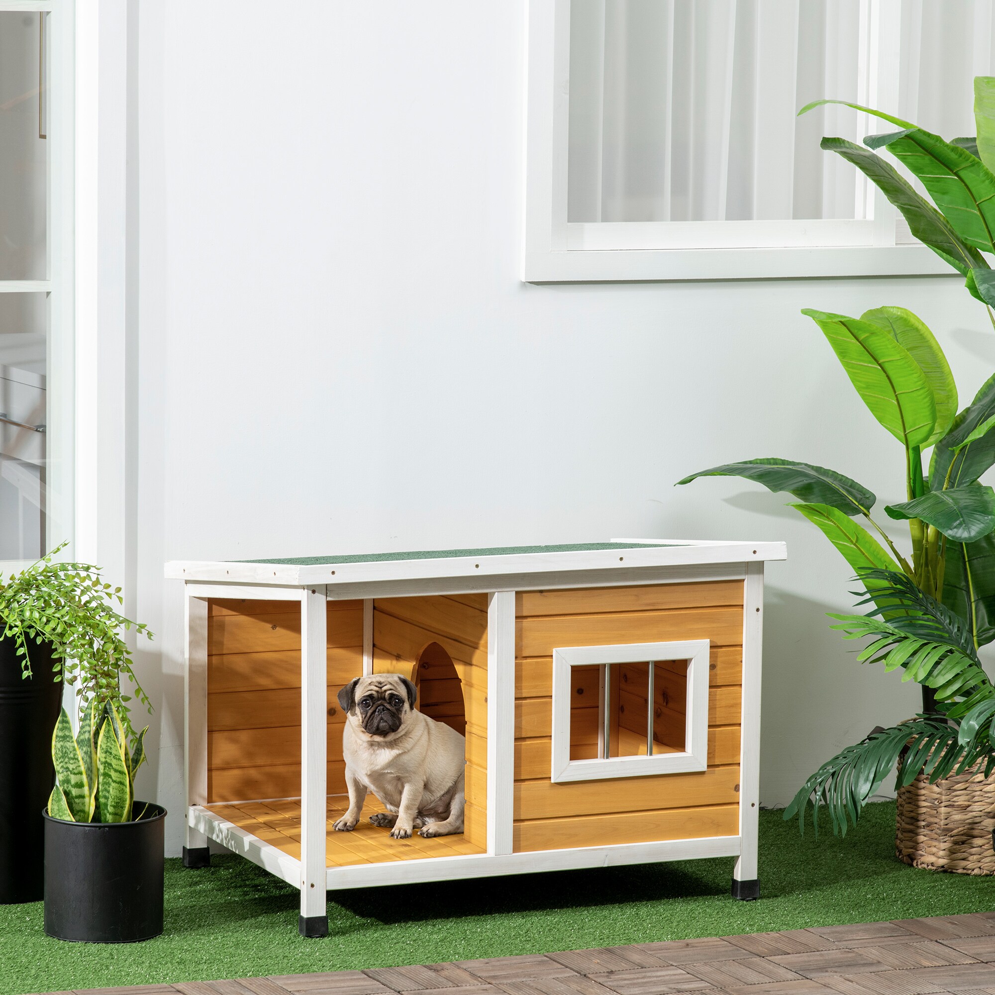 PawHut Hundehütte mit Terrasse für kleinere Hunde orange 85,5L x 62B x 60H cm