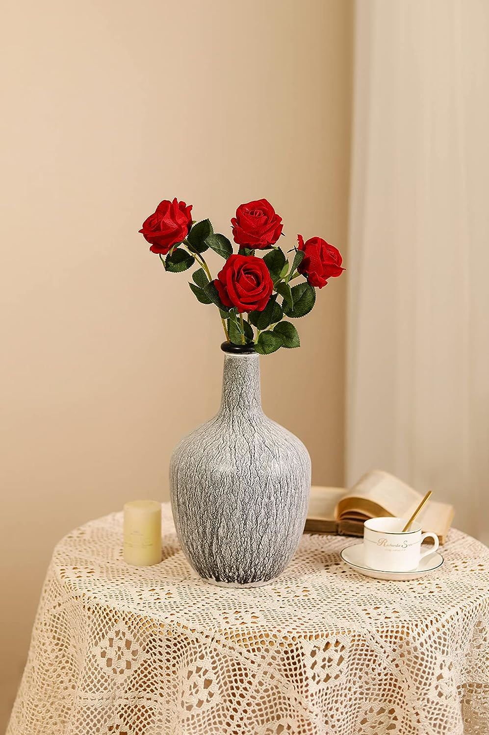 (10er Set) Romantische Deko Rosen Party Accessoire Kunstblumen Rosenstrauss für Hochzeiten / Valentinstag - Rot