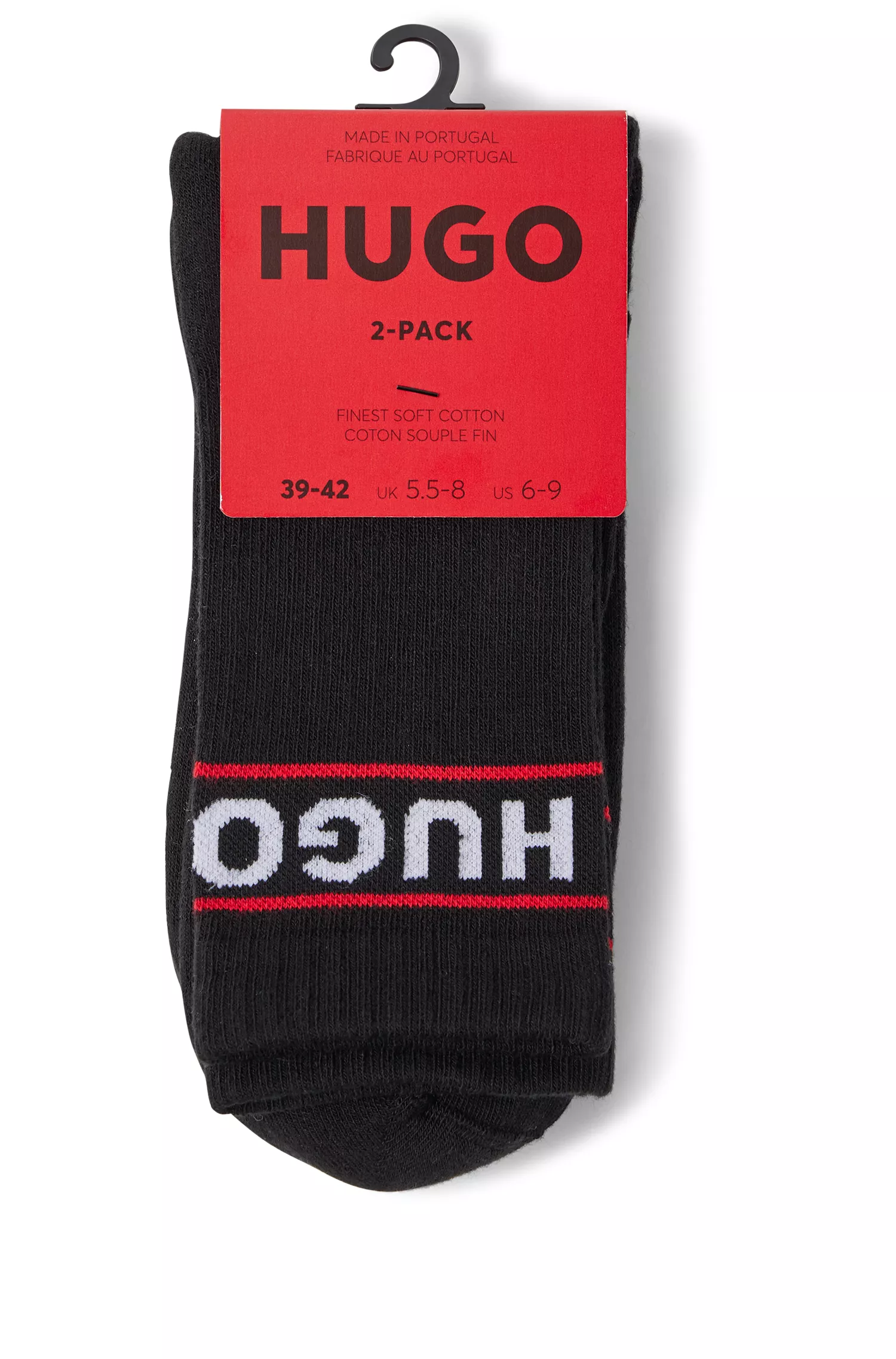HUGO Vermelho - Pacote com dois pares de meias caneladas com logo da marca, cano curto.
