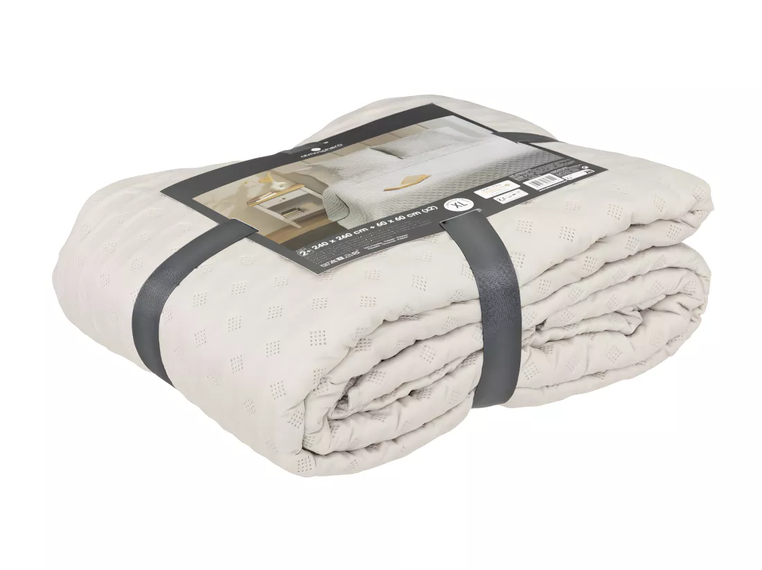 Dessus de lit Beige Lin 240 x 260 cm avec 2 Taies