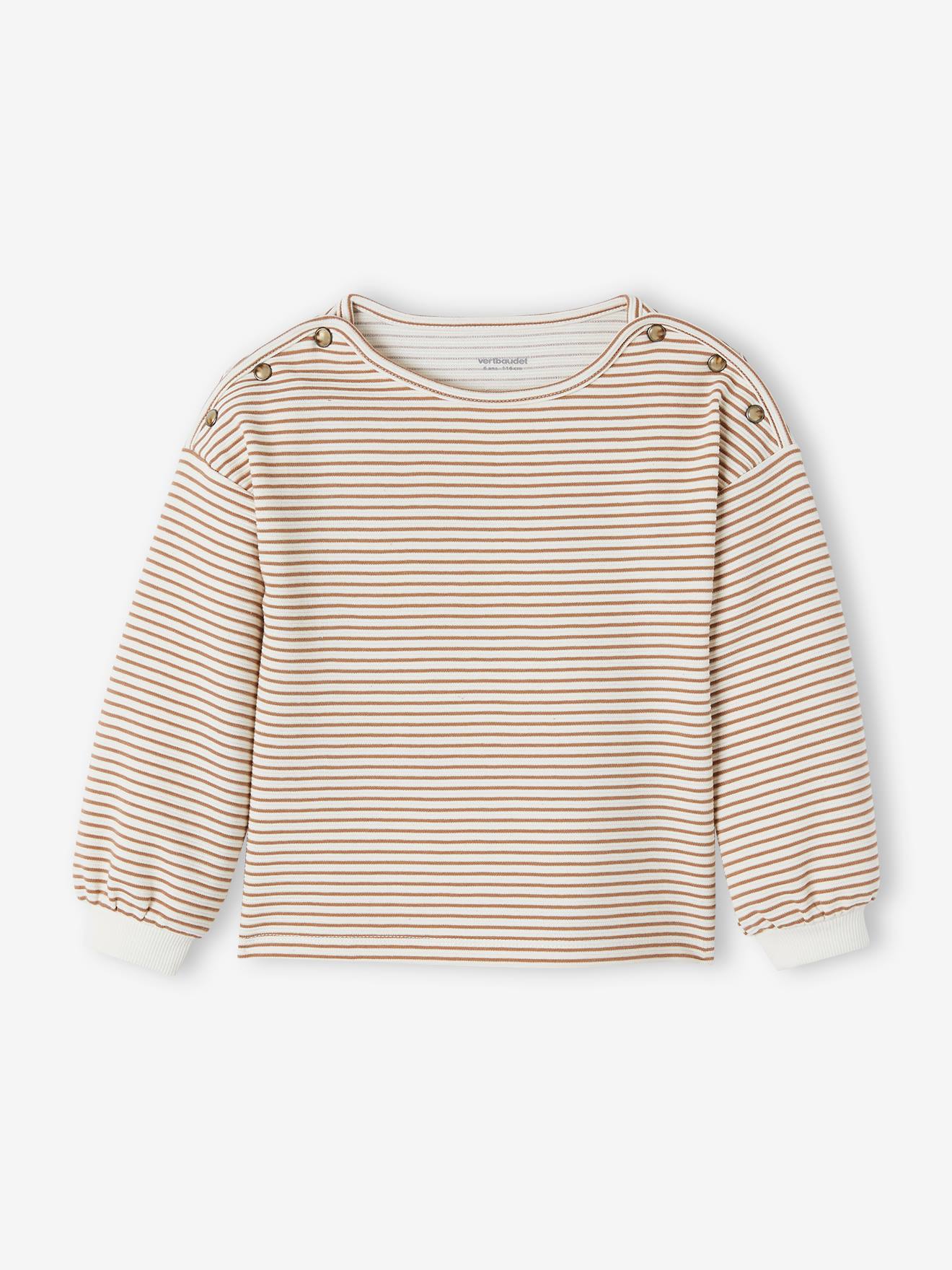 Camiseta listrada com decote canoa, menina listrada branca clara