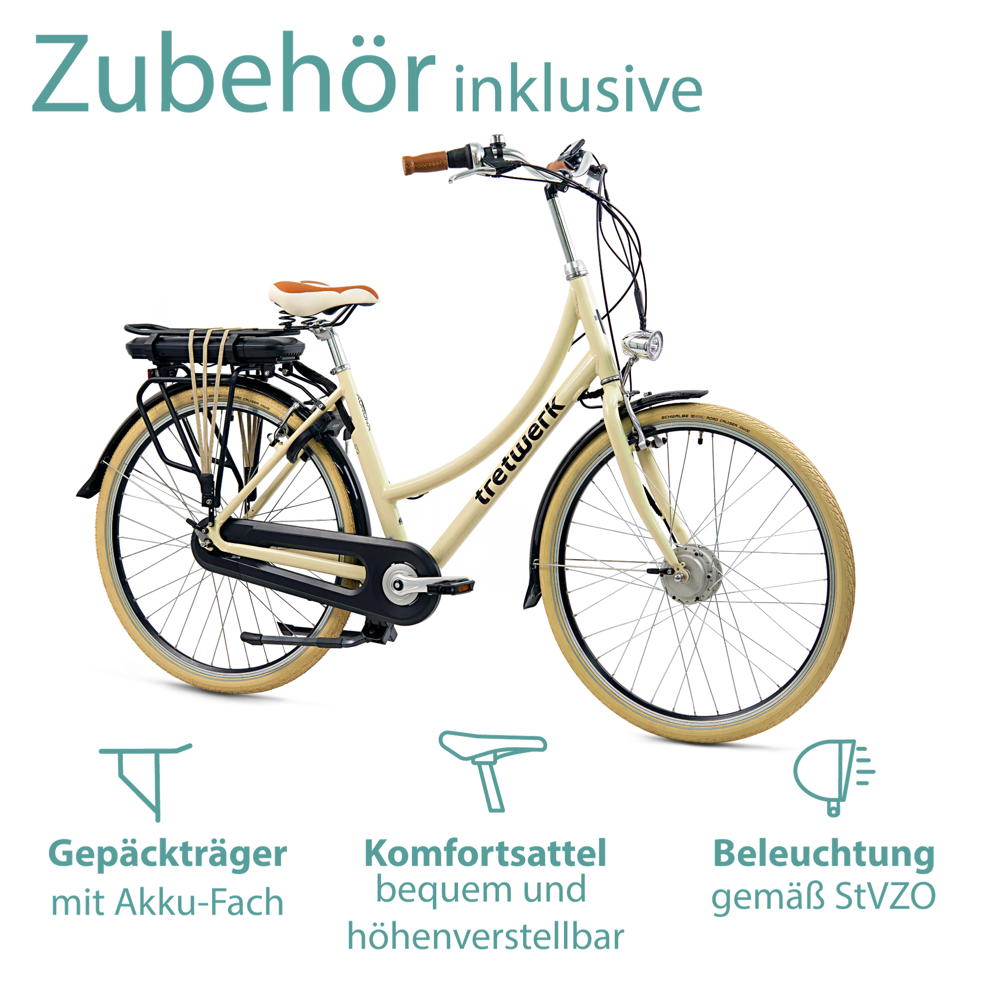 Tretwerk Aurora E Bike Damen 28 Zoll Elektrofahrrad 165 - 185 cm retro Hollandrad E Damenfahrrad