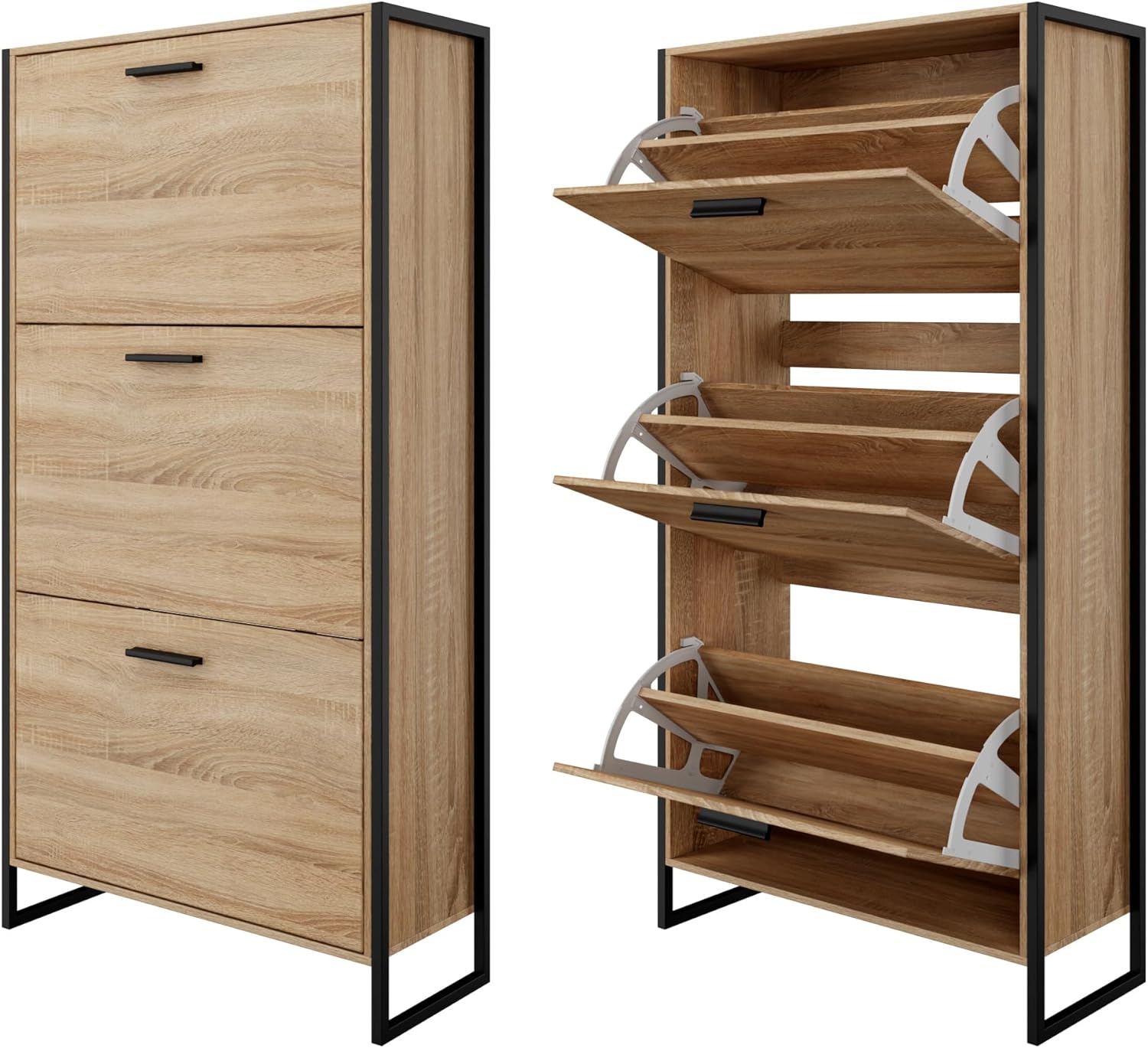 CASABEL Schuhschrank, industriell, 18 Paar – Schuhschrank, Aufbewahrung für Eingangsbereich, hohe Kapazität – platzsparend, Eingangsbereich, Flur, Türen und Rahmen aus hellem Holz – Französisches