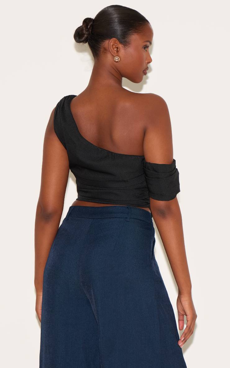 Noir Corset Drapé En Tissu Tissé