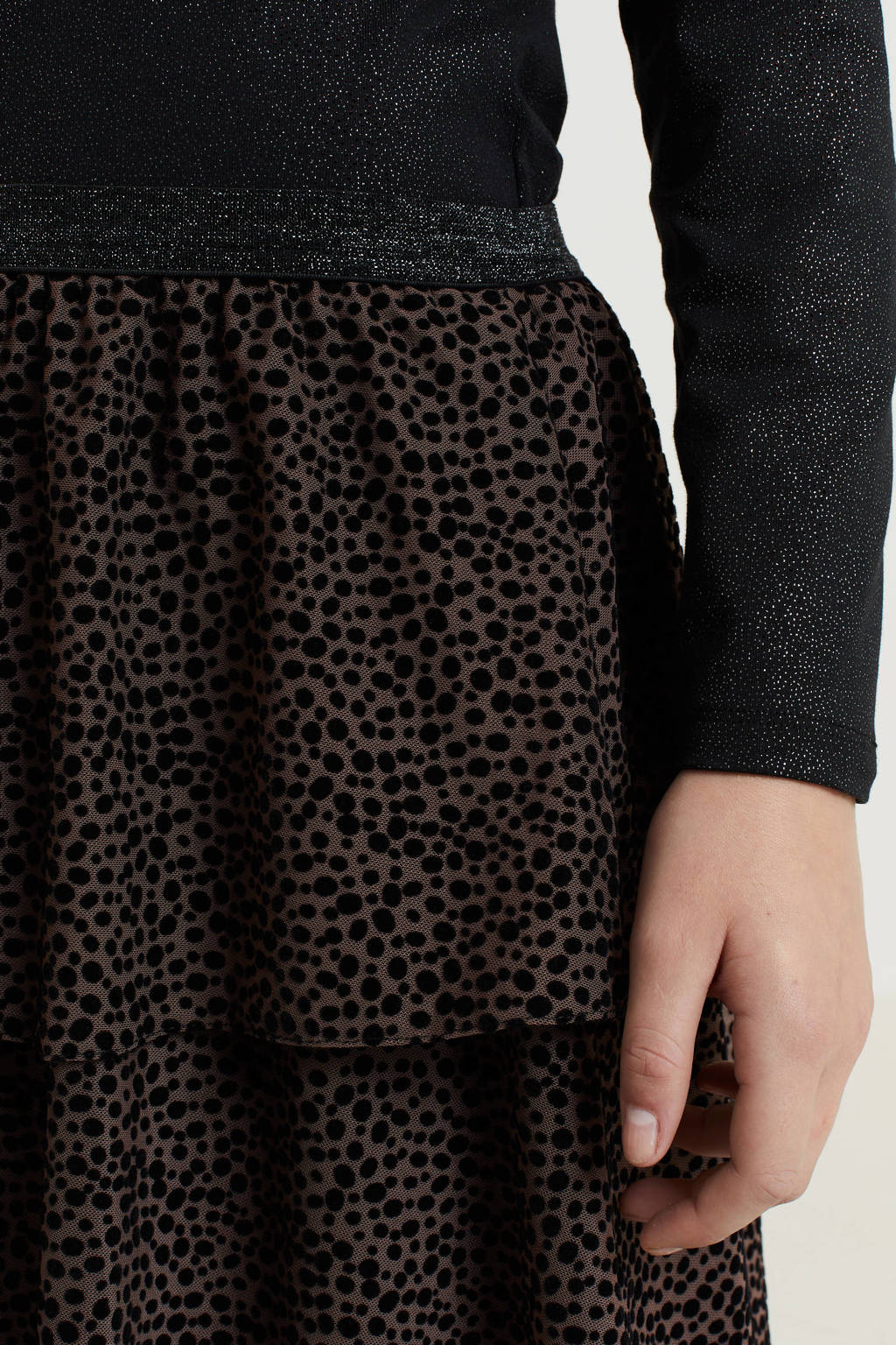 anytime mesh rok met stippenprint bruin/zwart