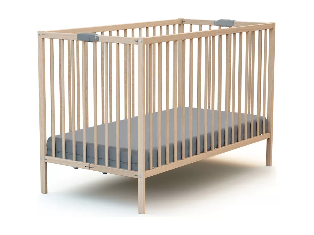 Lit bébé pliant en bois Hêtre Brut 60 x 120 cm