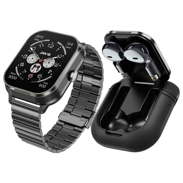 D8 Pro 2-i-1 Bluetooth-hovedtelefoner & Smart Watch Health Monitoring Stålrem