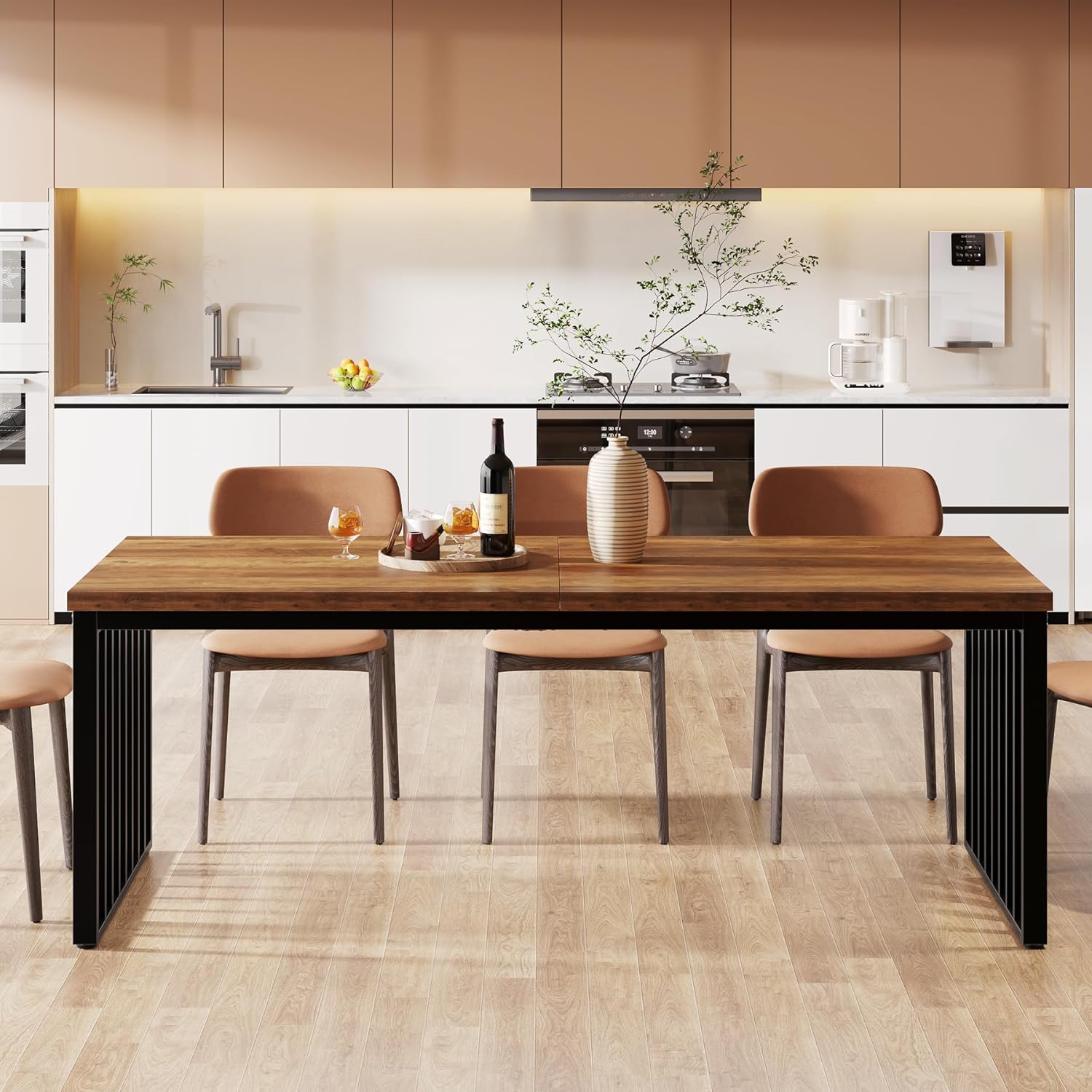 Tribesigns Industrieller Esstisch für 6-8 Personen, 180 cm Langer rechteckiger Esstisch, Küchentisch mit robustem Metallrahmen für für Esszimmer, Küche, Wohnzimmer (ohne Stuhl) (Braun)