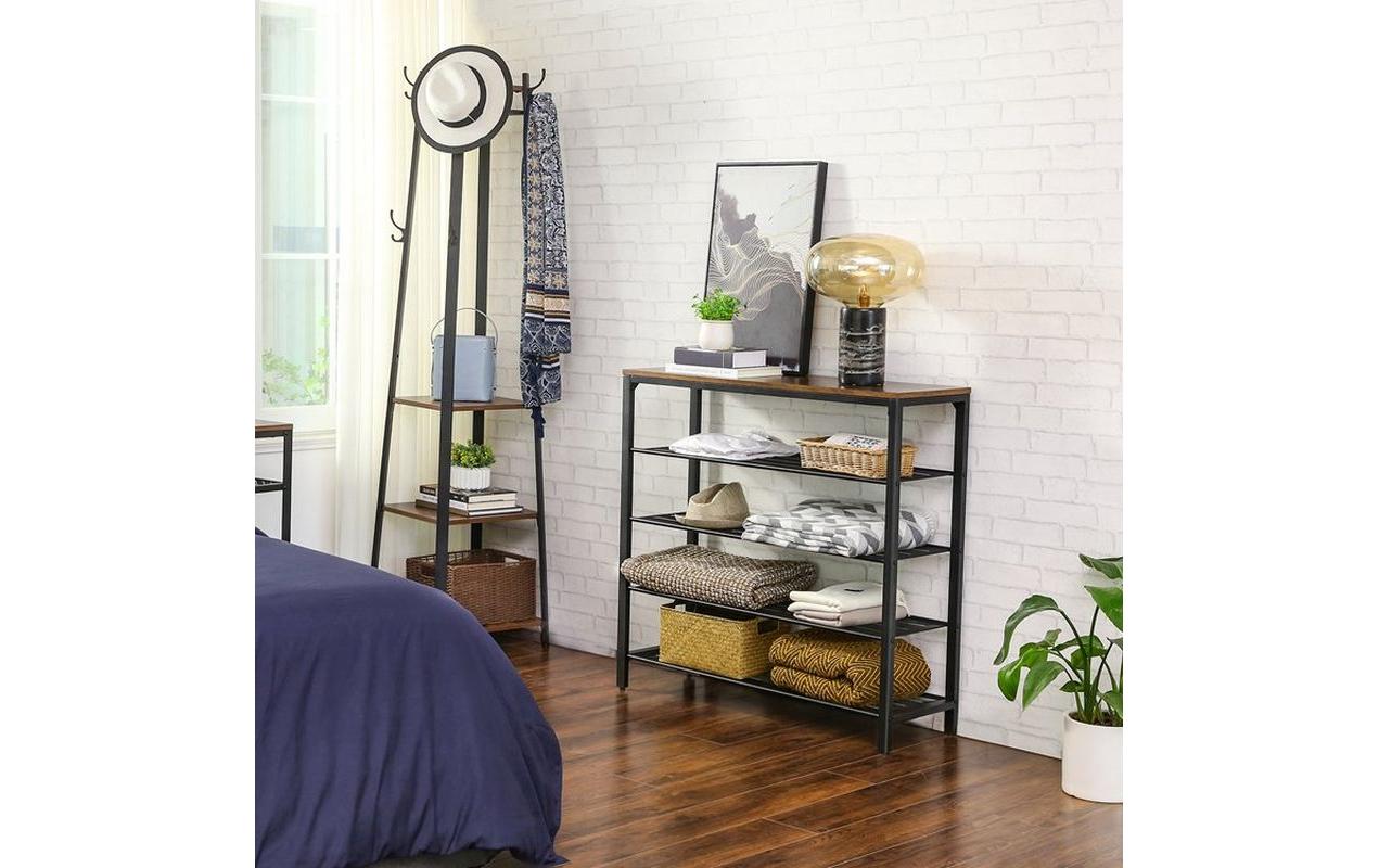 Schuhregal mit 4 Ablagen 100 x 92.5 cm, Braun/SchwarzSchuhgestell