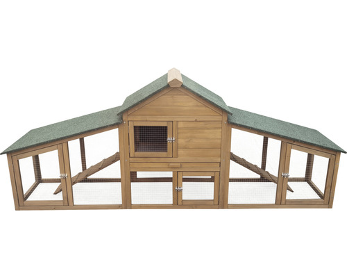 Kippenhok met ren, ca. 210 x 85 x 50 cm, hout, bruin/groen