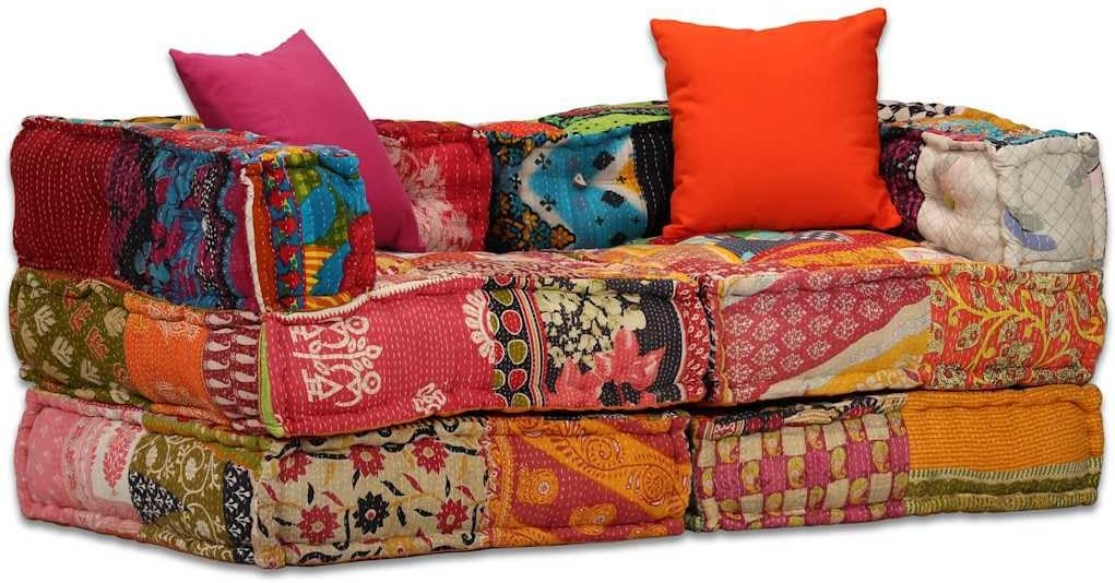 vidaXL Pouf 2-Sitzer Modular Patchwork Stoff Sitzpouf Sofa Sessel Lounge