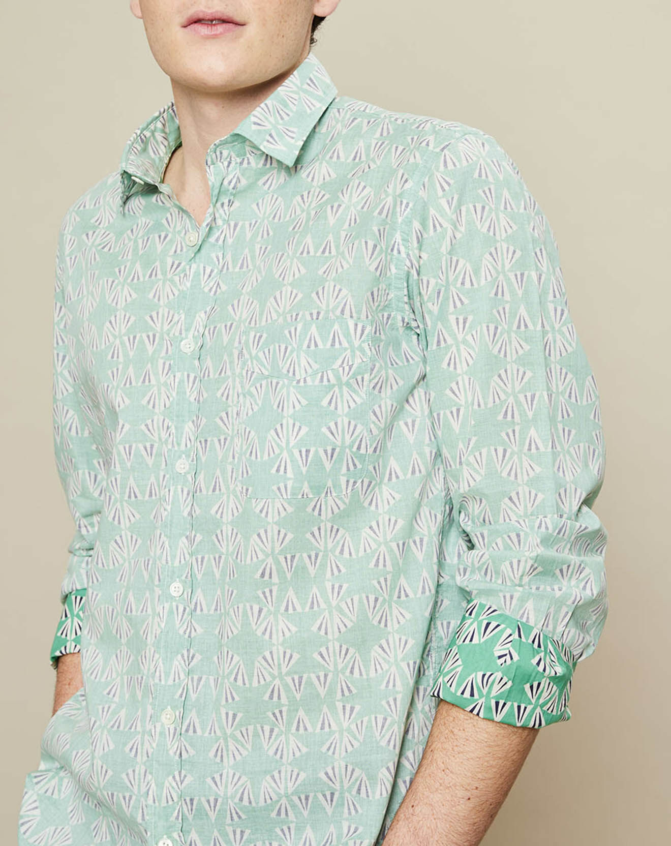 Hartford Chemise slim Storm Fans imprimée vert pâle