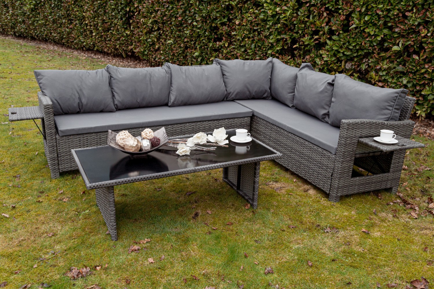 3-teiliges Lounge-Set - grau - mit Kissen