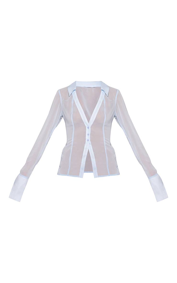 Bleu Poudré Chemisier Tall En Mesh Avec Boutonnage Devant