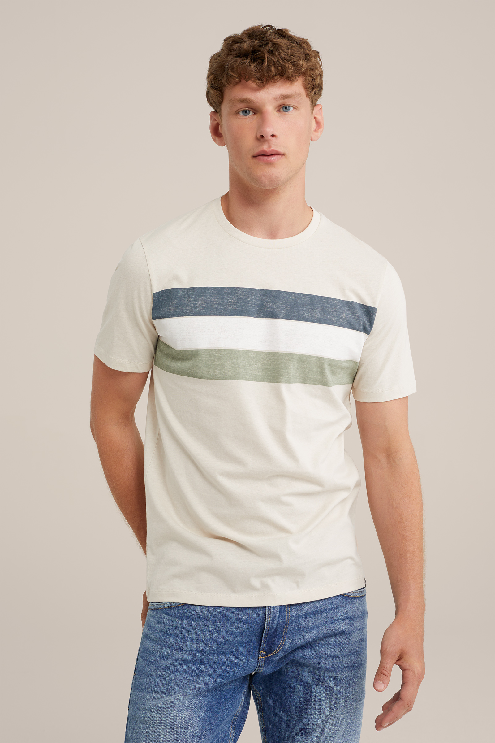 T-shirt met opdruk WE Fashion Gebroken wit