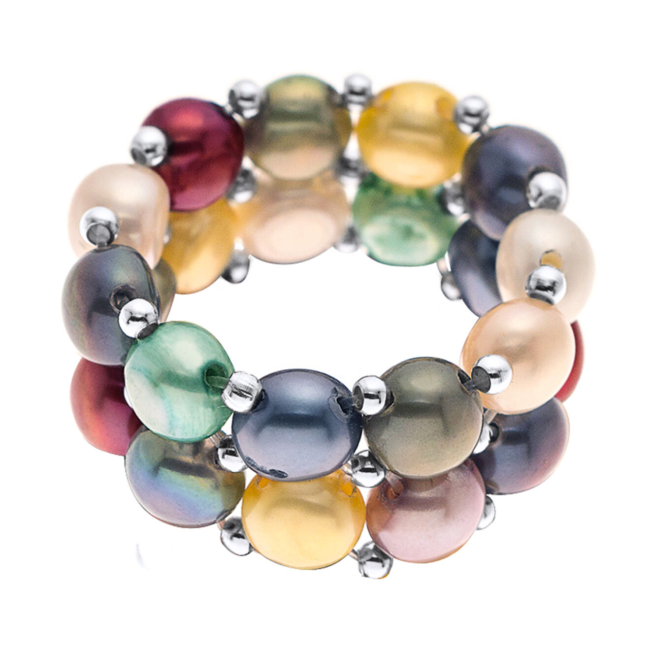 Mitzuko Bague élastique  2 rangs Perles d'Eau Douce multicolores