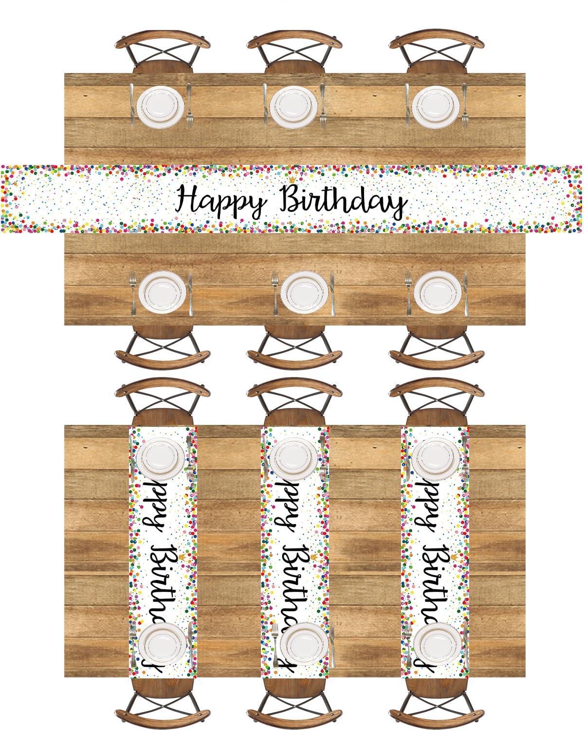 (184x34cm) Happy Birthday Tischläufer Geburtstags Party Deko Tischtuch - Bunt