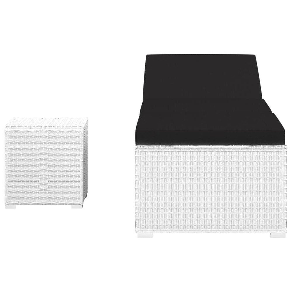 Transat chaise longue bain de soleil lit de jardin terrasse meuble d'extérieur et table à thé résine tressée blanc