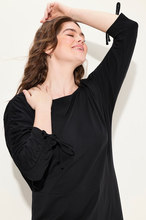 Jersey-Midikleid, U-Boot-Ausschnitt, 3/4-Arm, Biobaumwolle
