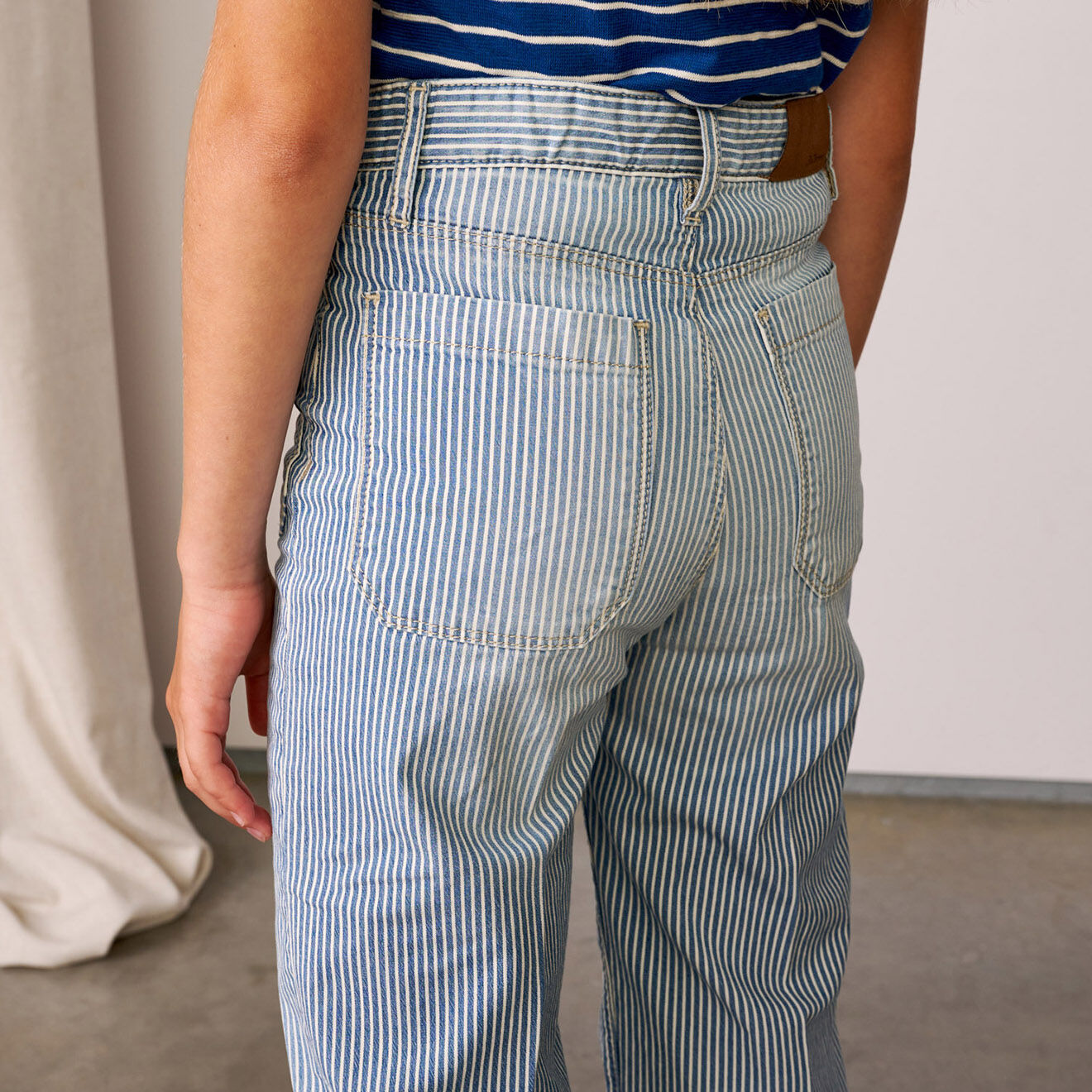Bellerose Jean Pepy en Coton stretch jambes larges rayé bleu denim
