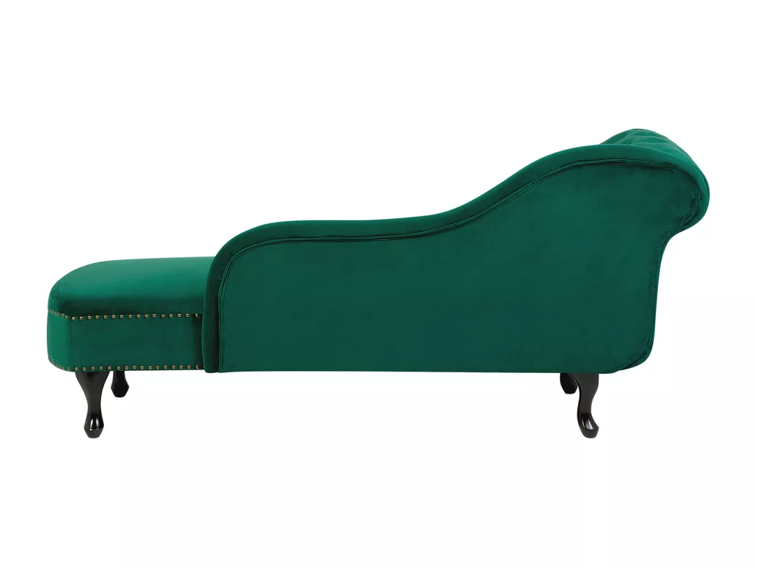 Chaise longue Chesterfield en velours vert côté droite NIMES