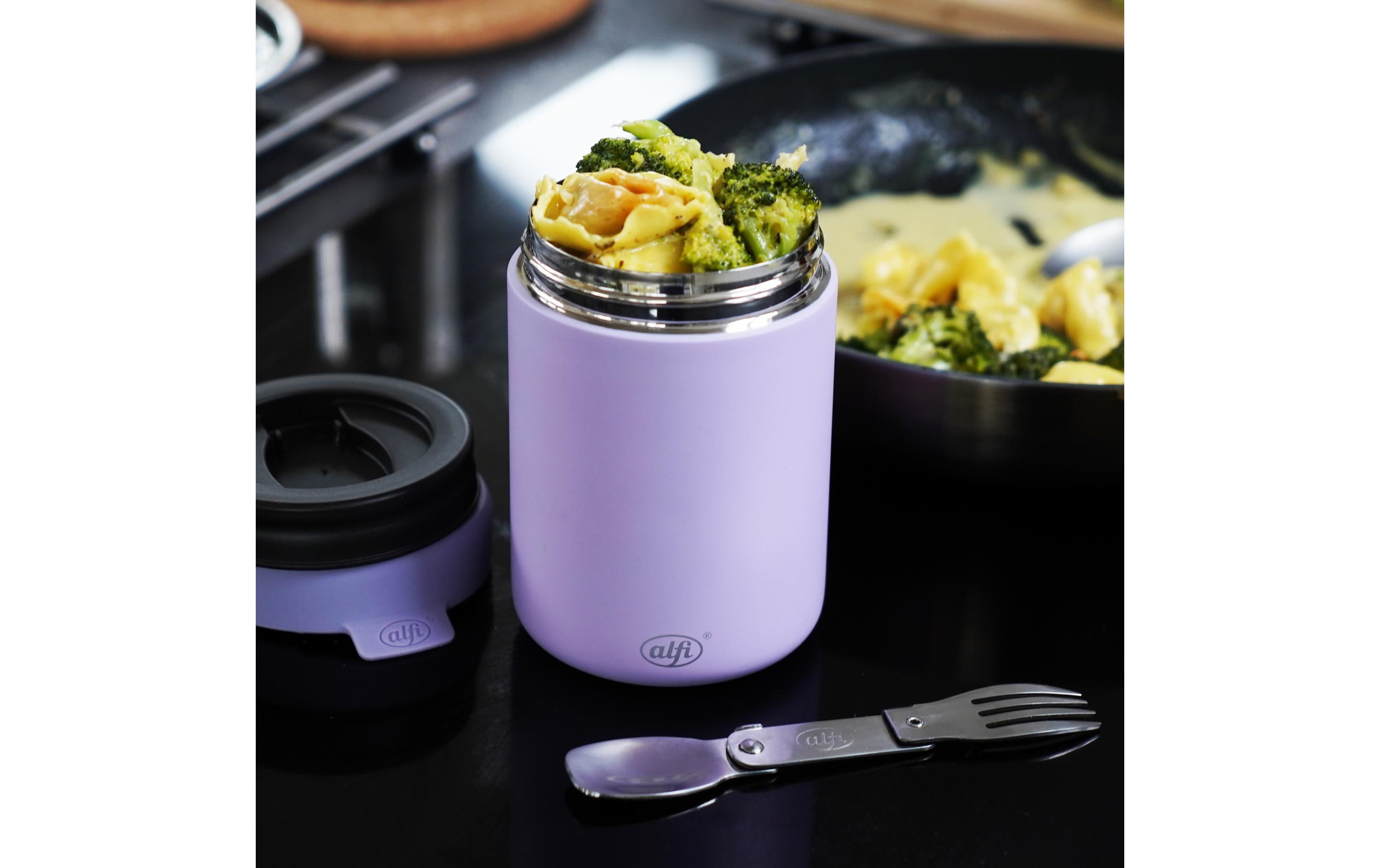 Thermo-Foodbehälter 0.35 l, LavendelOutdoor-Behälter aus Edelstahl mit Göffel