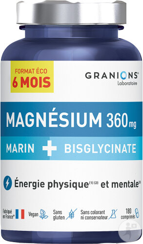 Granions Magnésium Marin + Bisglycinate 360mg Format Eco 6 Mois 180 Comprimés