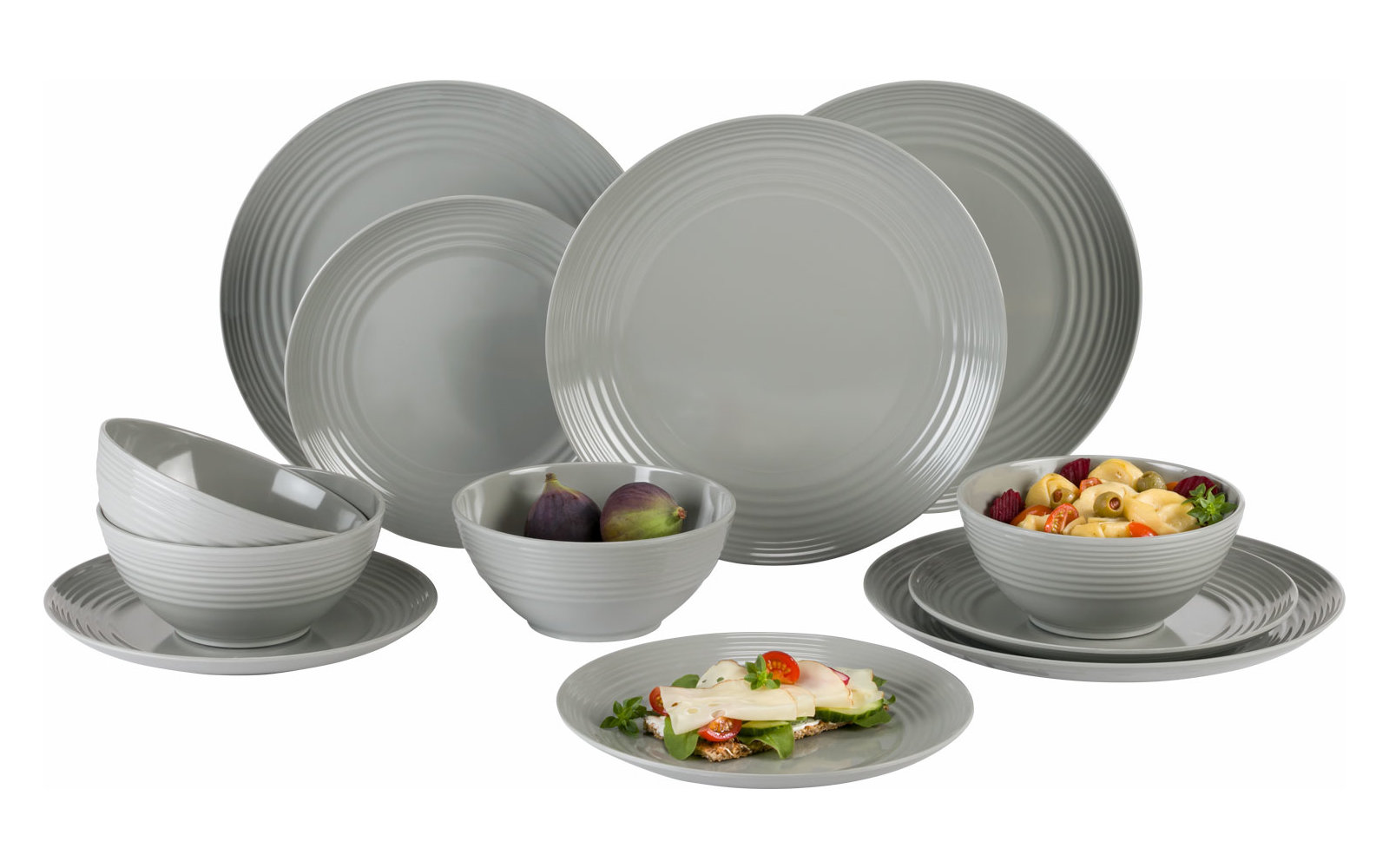 Flamefield Non-Slip Melamin Geschirr-Set 12-tlg. Grau