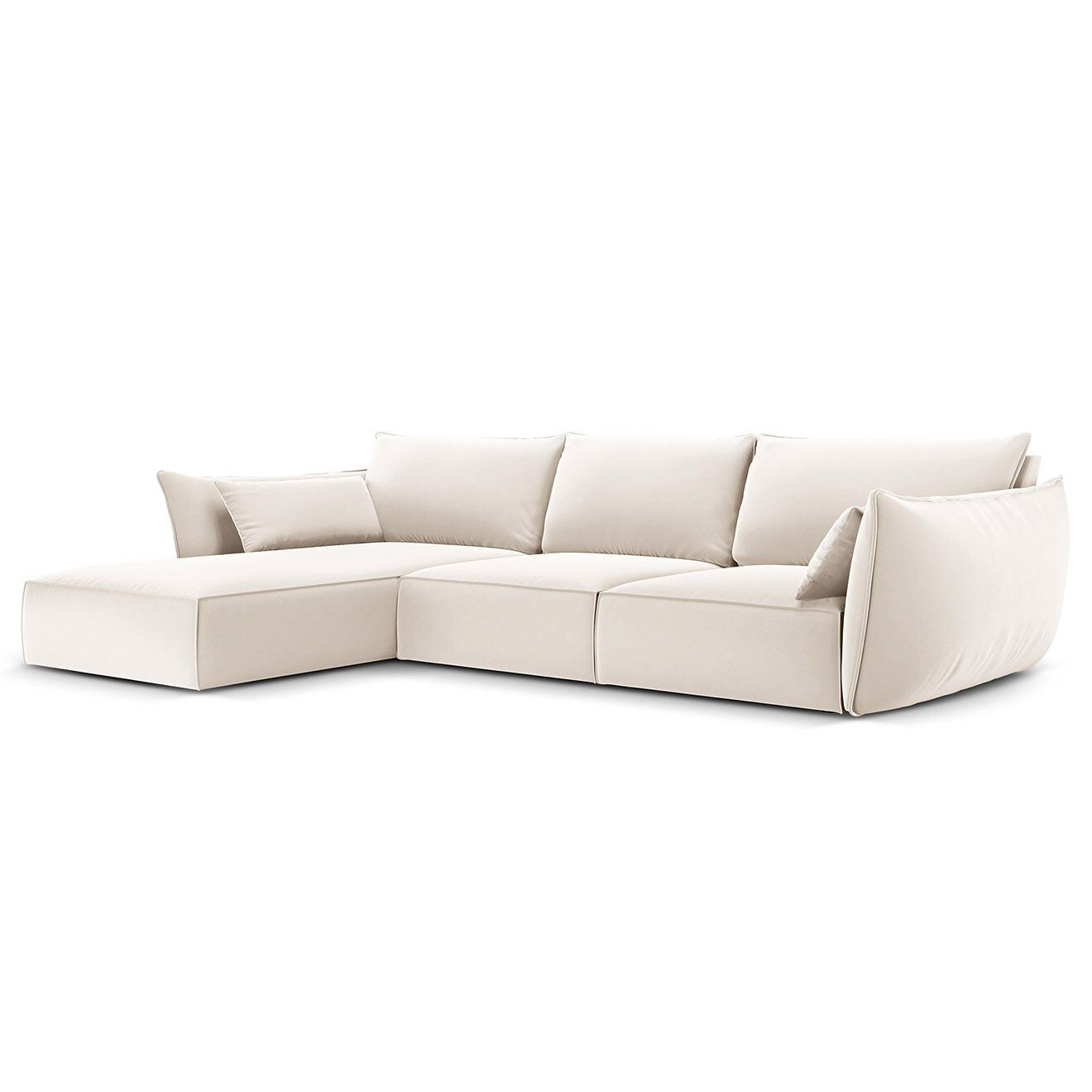 Mazzini Sofas Canapé d'angle gauche Velours Vanda 4 Places beige clair - 300x166x85 cm