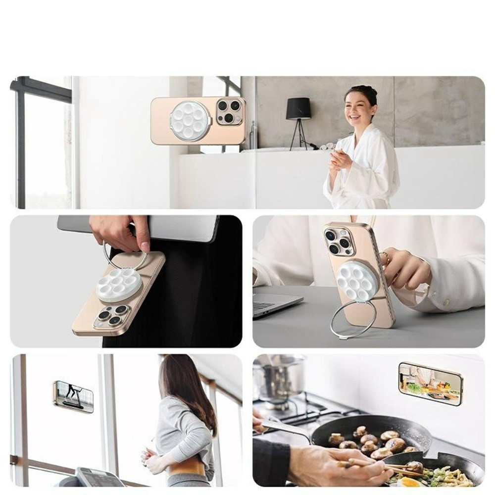 Universal MagSafe Silikon Saugnapf Smartphone Halterung mit Finger Griff Halterung - Weiss