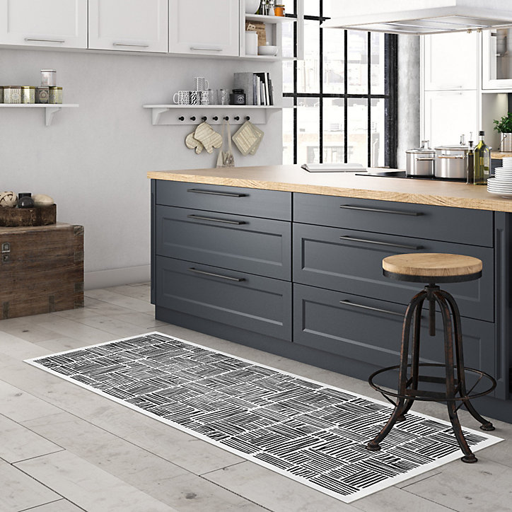 Tapis vinyle motif traits noirs L.160 x l.66 cm x ep. 2 mm