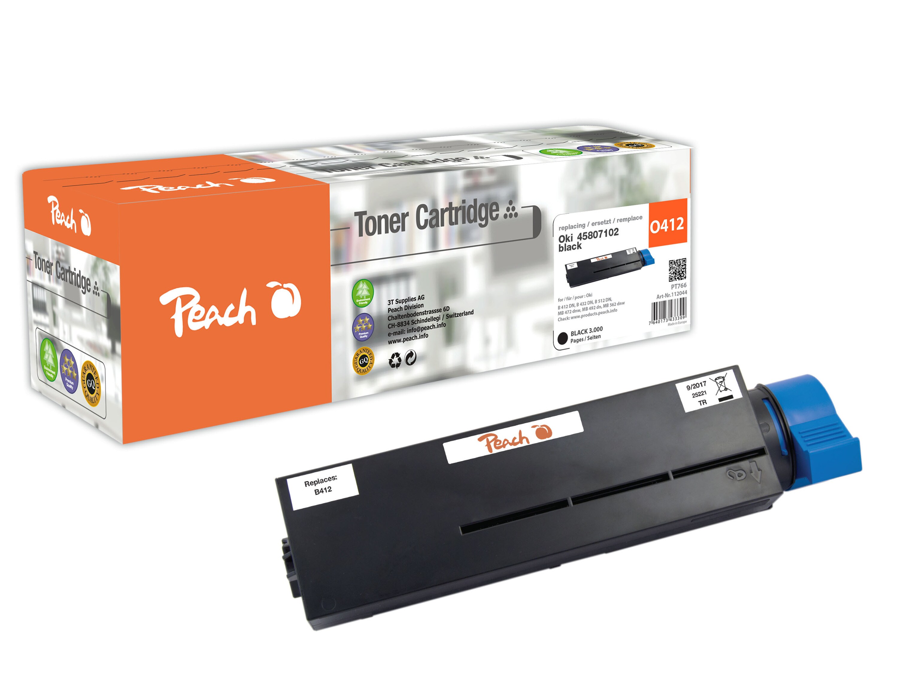 Peach O45807Toner bk ersetzt OKI 45807102 für z.B. OKI B 412 DN, OKI B 432 DN, OKI B 512 DN, OKI MB 472 dnw, OKI MB 492 dn, OKI MB 562 dnw (wiederaufbereitet)
