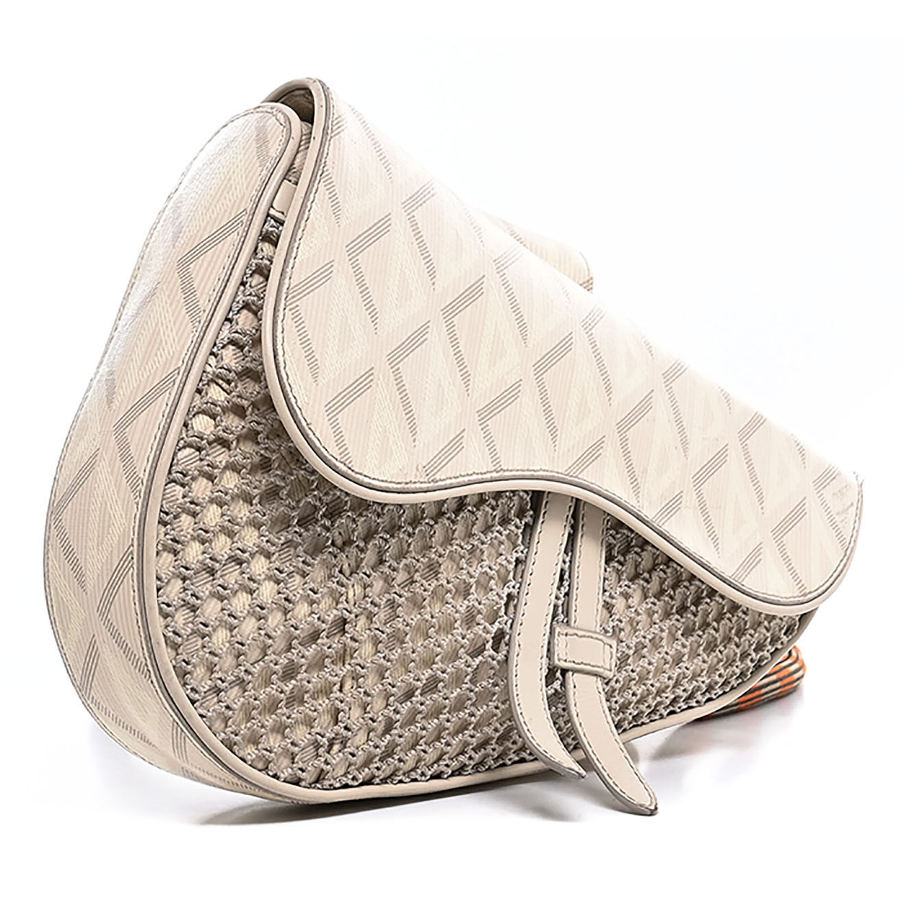 Dior Sac bandoulière Saddle en Cuir et Corde CD Diamond beige - Très bon état - L.27 cm