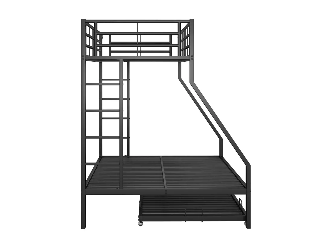 Lit superposé en métallique avec lit extensible 90(140)x200cm - lit d'adolescents avec échelle des 2 côtés pour enfants facile à monter - noir