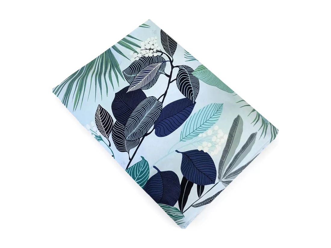 Drap plat 280x325 cm percale de coton MOOREA PACIFIC bleu/vert