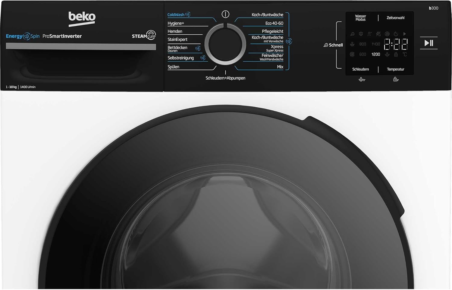 Beko BM3WFU31041R Waschvollautomat, Waschmaschine, 10 kg, EnergySpin, Schleuderwahl 1400 U/min, SteamCure Dampffunktion, allergikergeeignet, AquaWave Schontrommel, Weiß