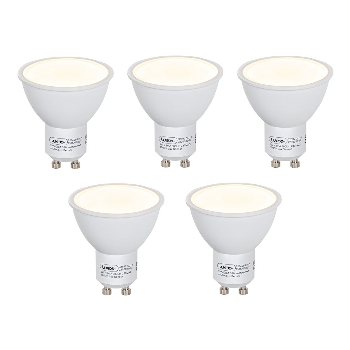 Set van 5 GU10 LED lamp  schemersensor 5W 380 lm 3000K