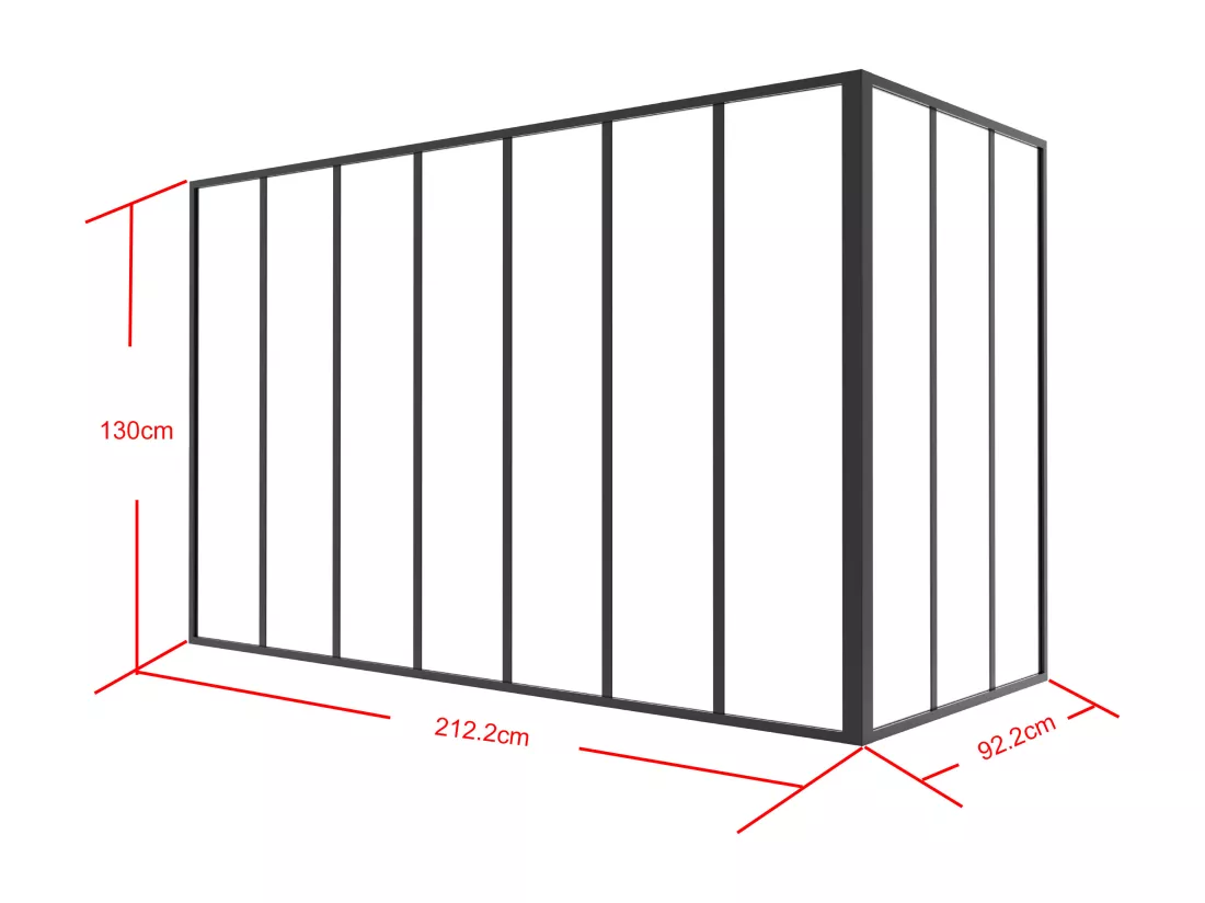 Verrière d'angle d'atelier en aluminium thermolaqué - L210 x L90 x H130 - Noir - BAYVIEW