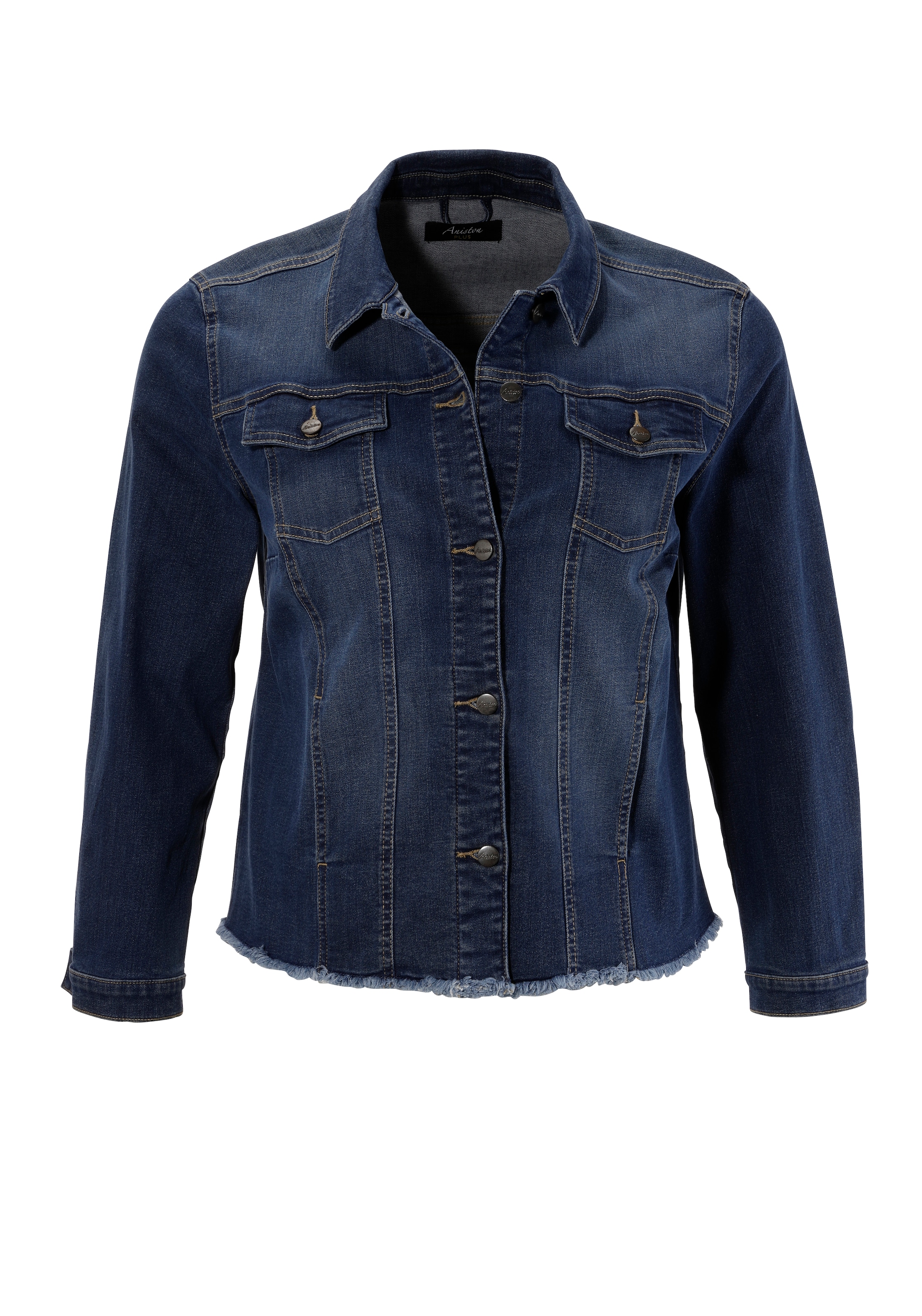 Aniston PLUS Jeansjacke mit ausgefranstem Saum