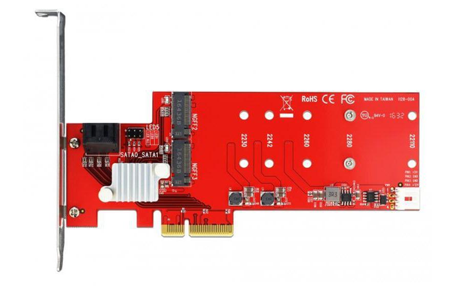 RAID-Controller PCI-Ex4 - M.2, 2portPCI Express Karte mit zwei M.2 NGFF Slots & zwei SATA-Anschlüsse