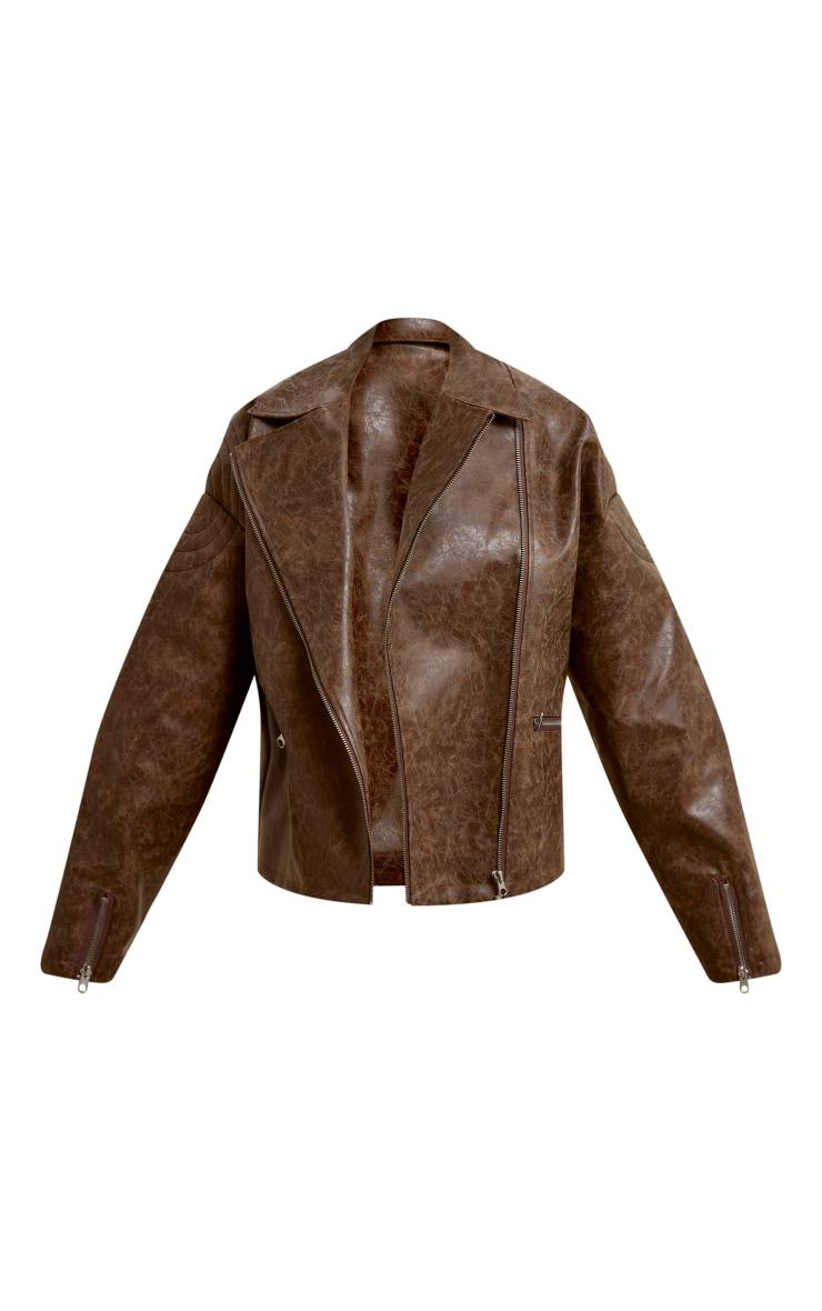 Marron Veste De Motard Oversize En Synthétiquecuir Aspect Vieilli