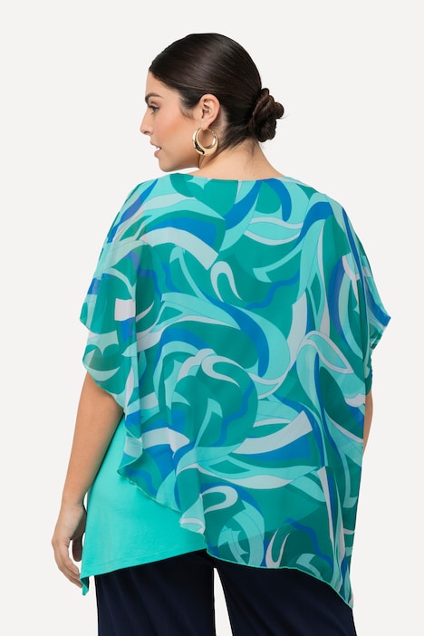 Tunika, Chiffon-Überwurf, Rundhals, Halbarm
