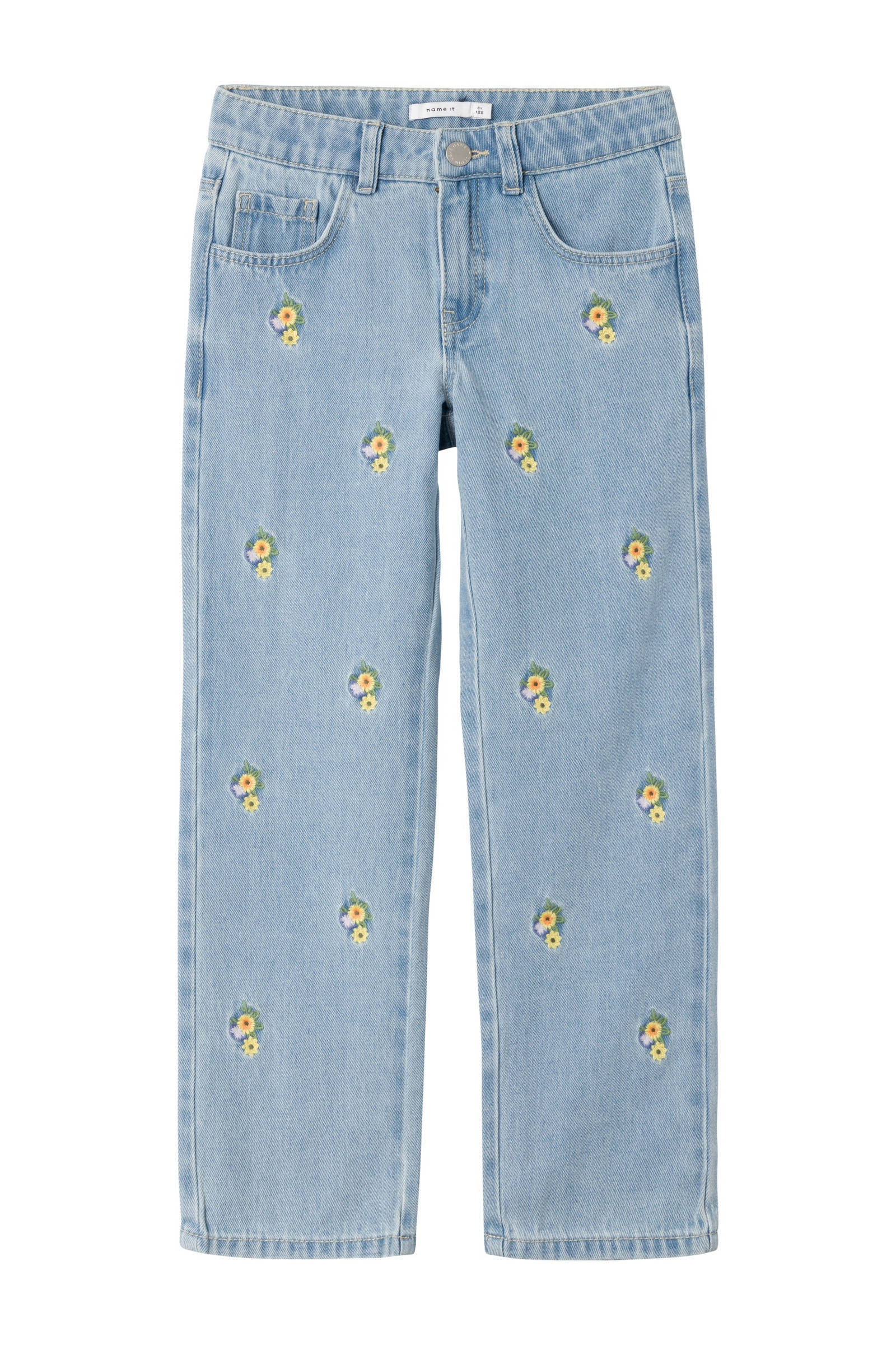 NAME IT gebloemde straight leg jeans NKFROSE light blue denim