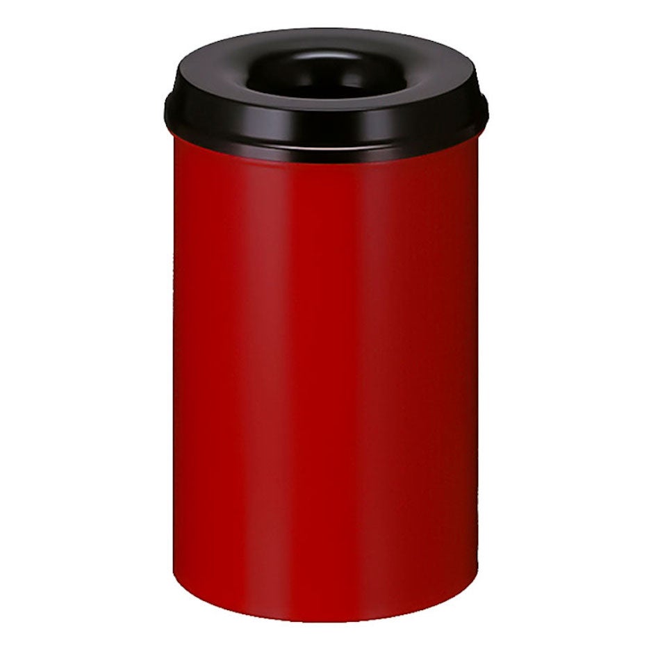 PROREGAL zelfdovende metalen afvalbak en -verzamelaar, 20 liter, HxØ 42,6 x 26 cm, rood en zwart bovenblad
