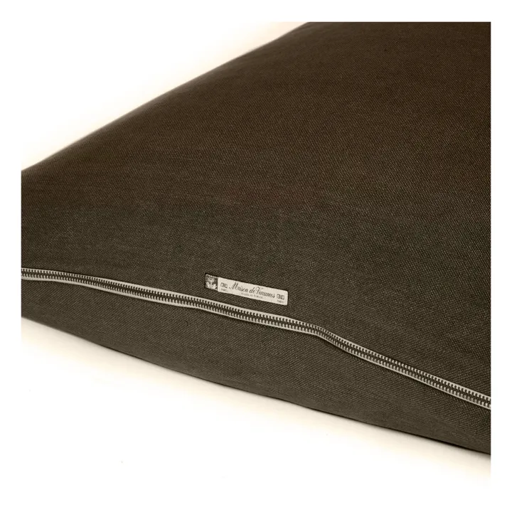 Maison de Vacances Coussin Vice Versa Black Line en lin stone washed | Vert kaki