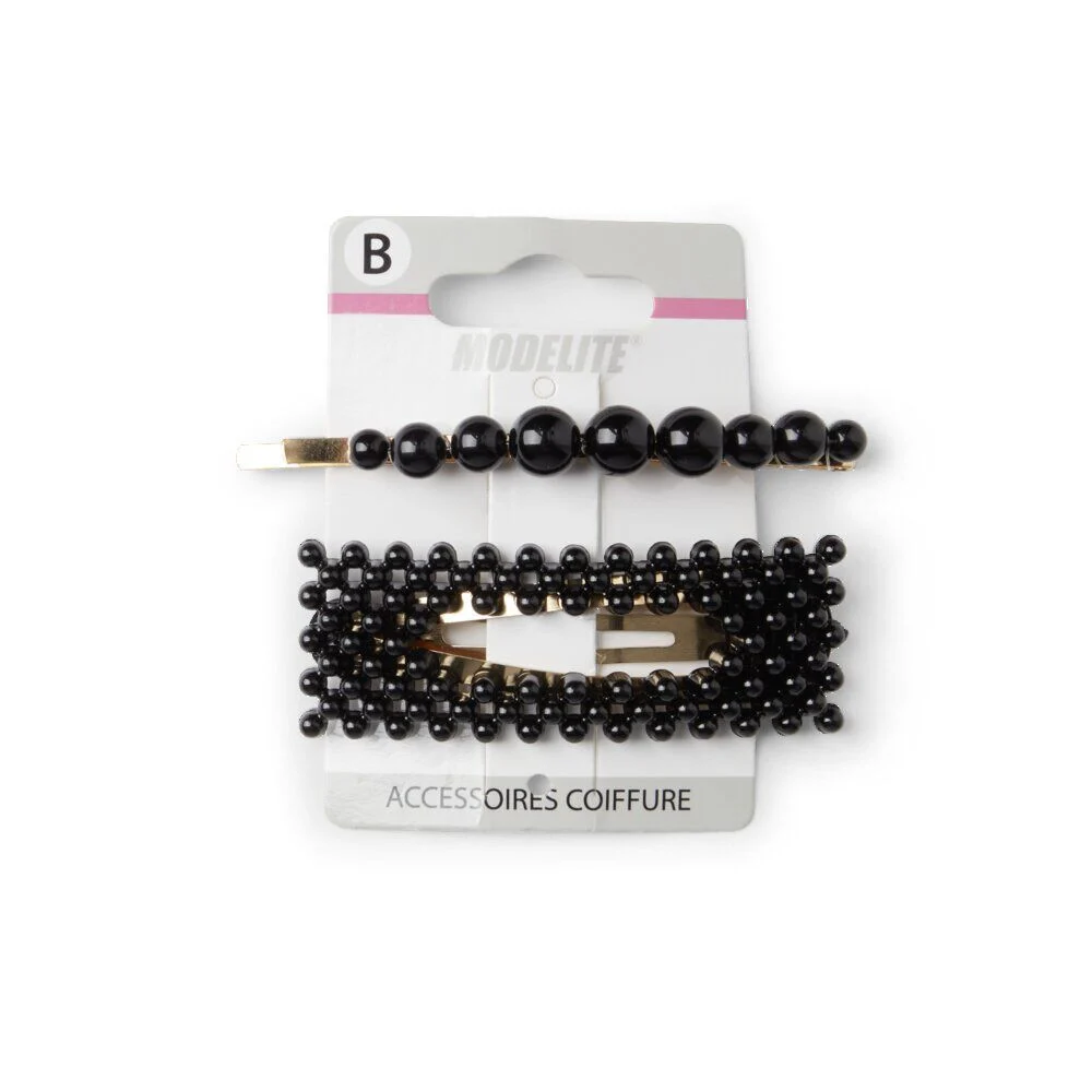Lot de 2 barrettes à cheveux dorées à perles noires